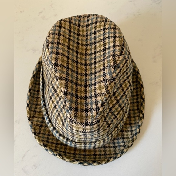 Vintage Snap-Back Crushable Wool Plaid Brown Blue Houndstooth Fedora Hat 7 1/8 - Picture 3 of 10